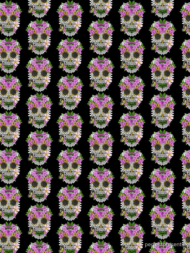 Dia De Los Muertos Skull Flowery Day Of The Dead Tile Pattern by perfectpresents