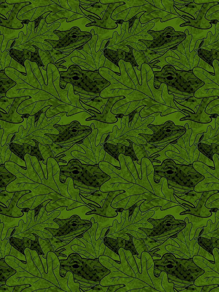 Wood Frog in the Oak Leaves Black and Yellow Green by Art in My Loft