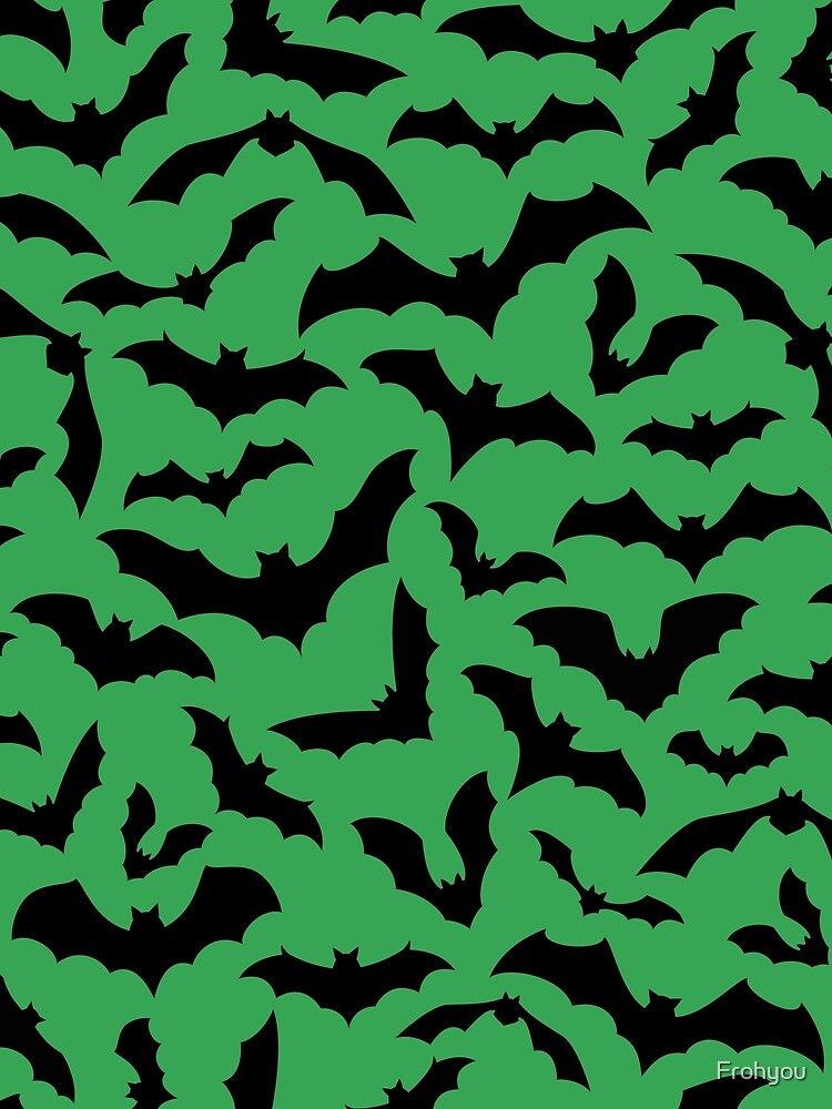 Vampire Flight at Dusk – Bold Spooky Bats Pattern | Green by Frohyou