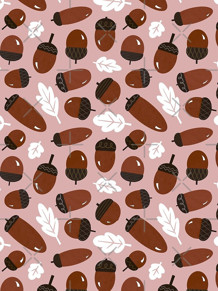 Acorn and Oak Pattern in rust pink by Miri-Noristudio