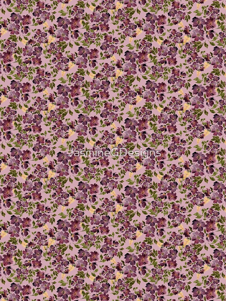 Fall Burgundy Purple and Yellow Tossed Floral Vintage Pink by JasmineGDesigns