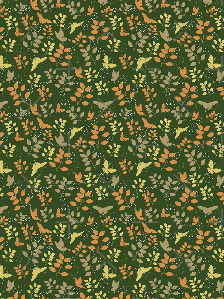 Botanical motif, leaves pattern, herbs, Pretty butterfly pattern by PattyTheGecko