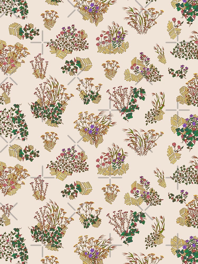Traditional Japanese Vintage Cream Floral - Nanakusa The Seven Grasses of Autumn by Charredsky