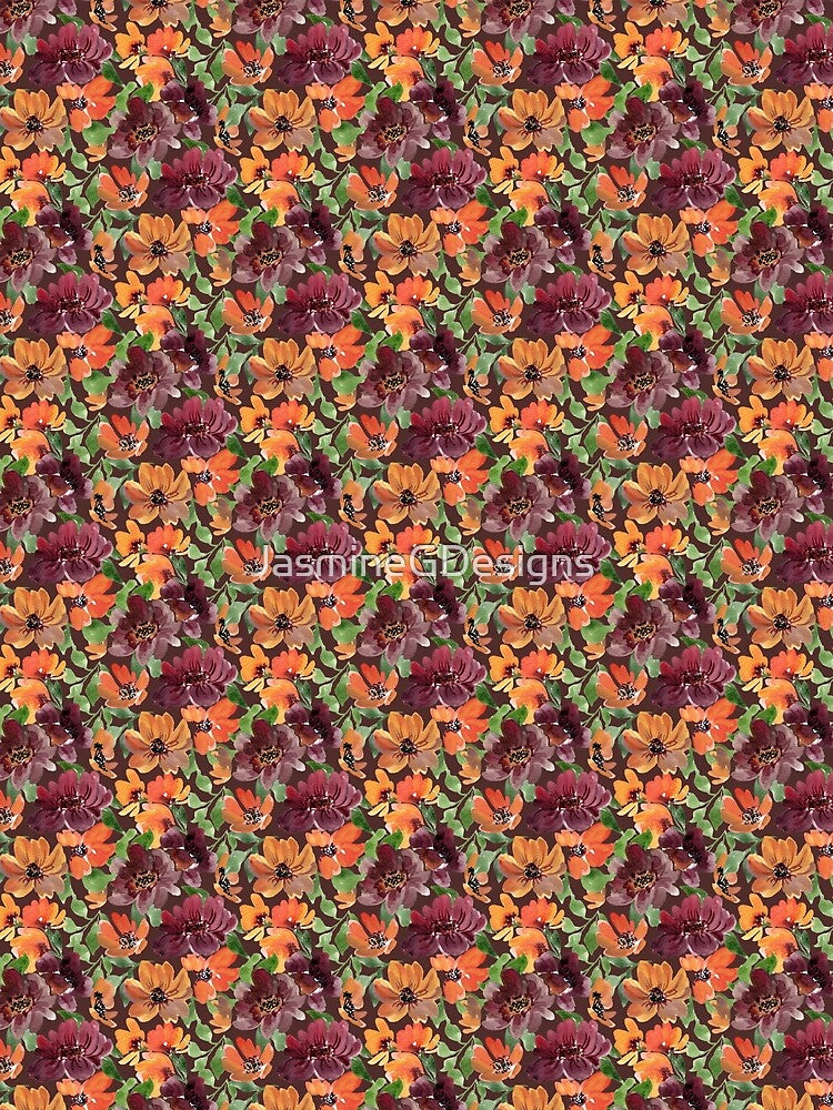 Rich Fall Blooms Watercolor Flowers Burgundy Red by JasmineGDesigns