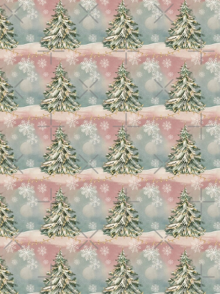 Retro Cute Christmas Night Pattern with Christmas Tree with Lights by SamJanner