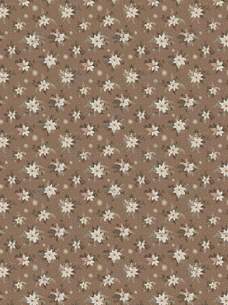 Retro Cute Poinsettia  Floral Christmas Pattern in Vintage Brown by SamJanner