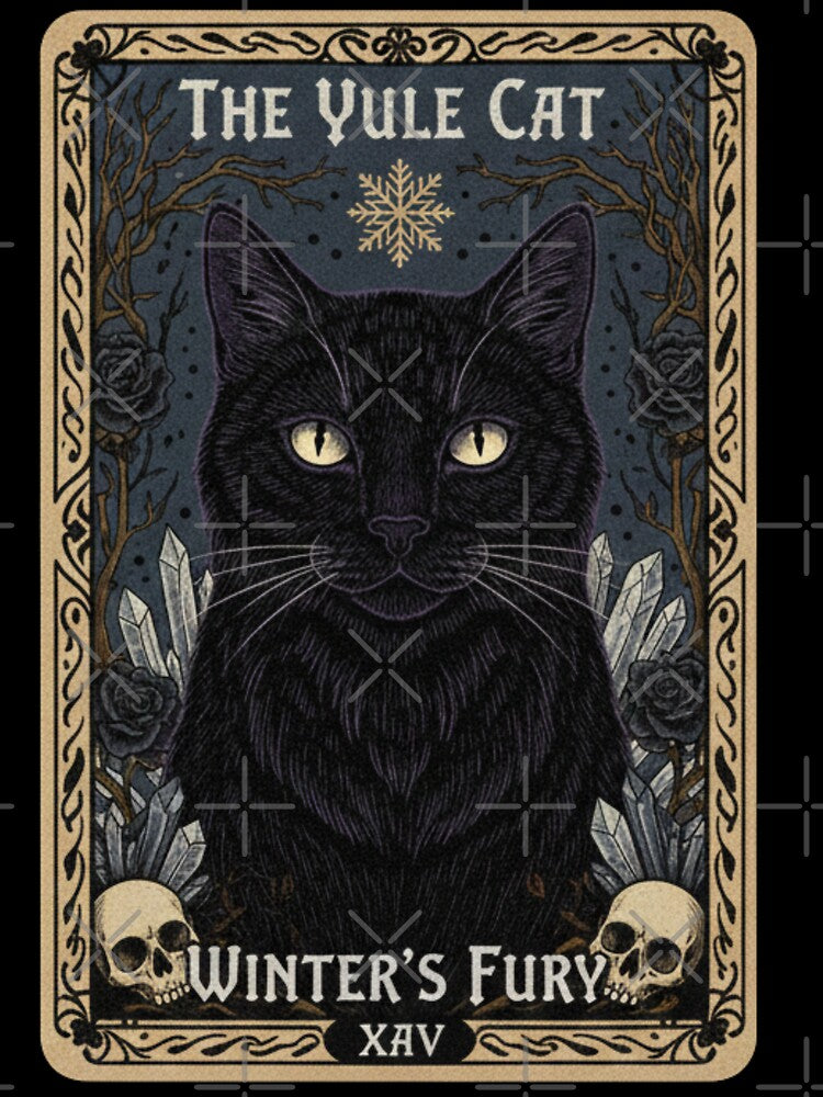 The Yule Cat Tarot Card T-Shirt, Gothic Dark Christmas Cat Gift, Vintage Occult Illustration Graphic Tee, Winter Mystic Shirt by KUKUYET