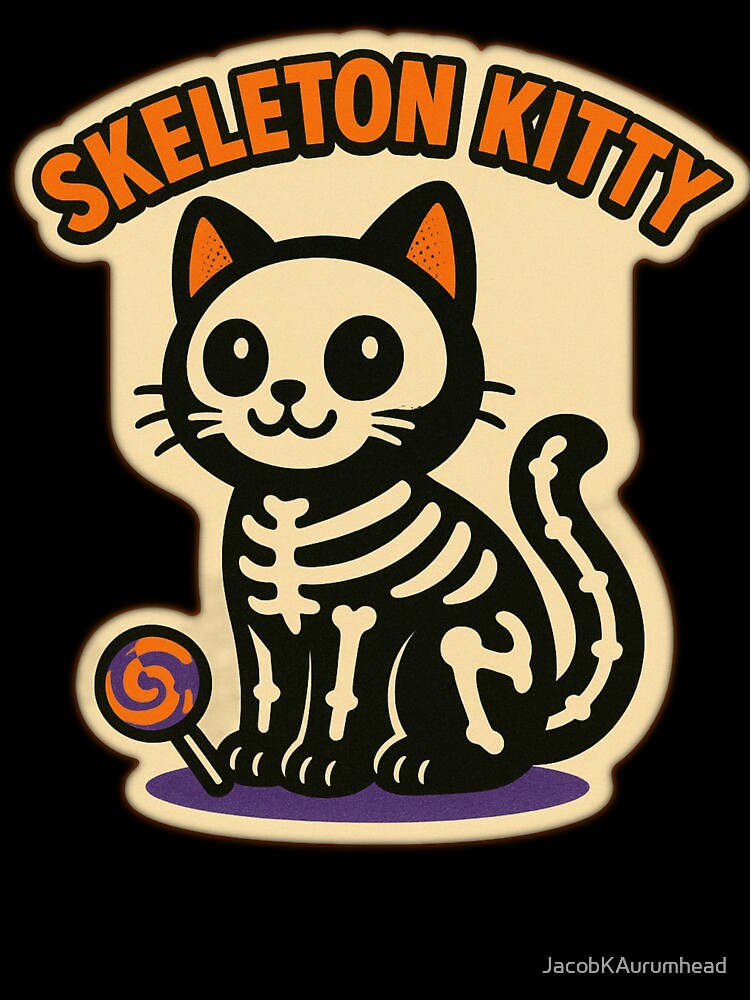 Retro Halloween Pets – Skeleton Kitty Cute Halloween Cat Comic Art by JacobKAurumhead