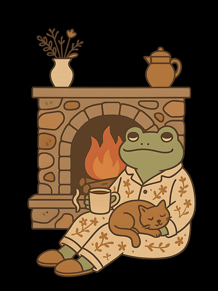 Cozy Fireplace Frog — Winter Nights & Feline Delights by Crackio