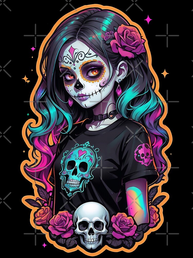 Gothic Sugar Skull Girl Dia de los Muertos Art by Victor Shadehorn
