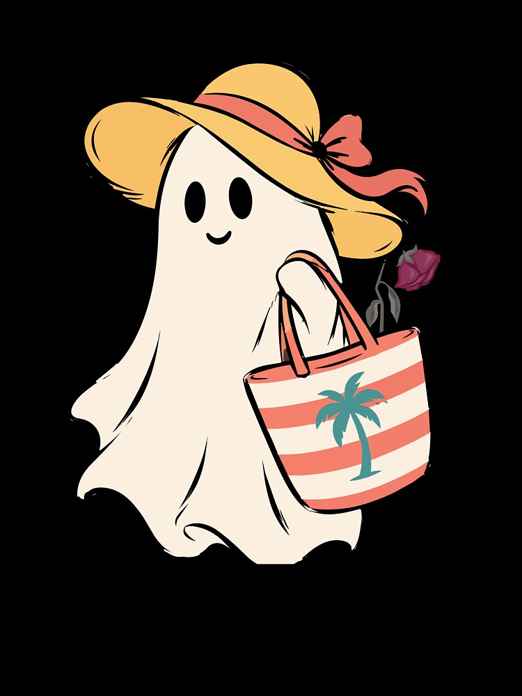 Cute Summer Ghost with Beach Bag and Rose by     Sela Art