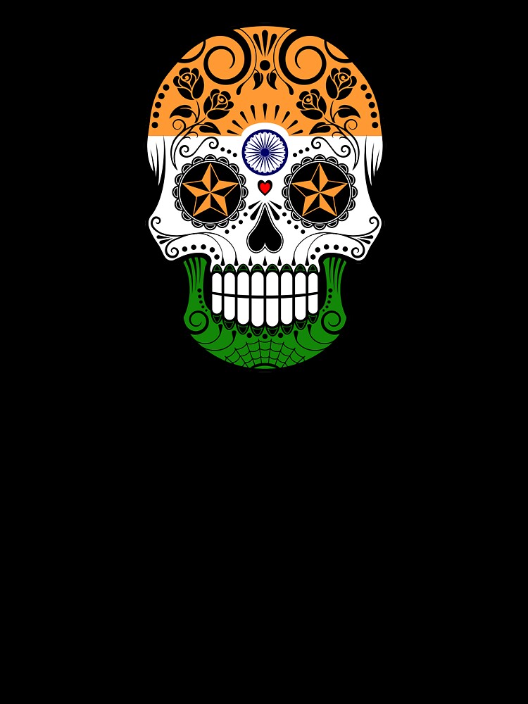 Sugar Skull with Roses and Flag of India by JeffBartels