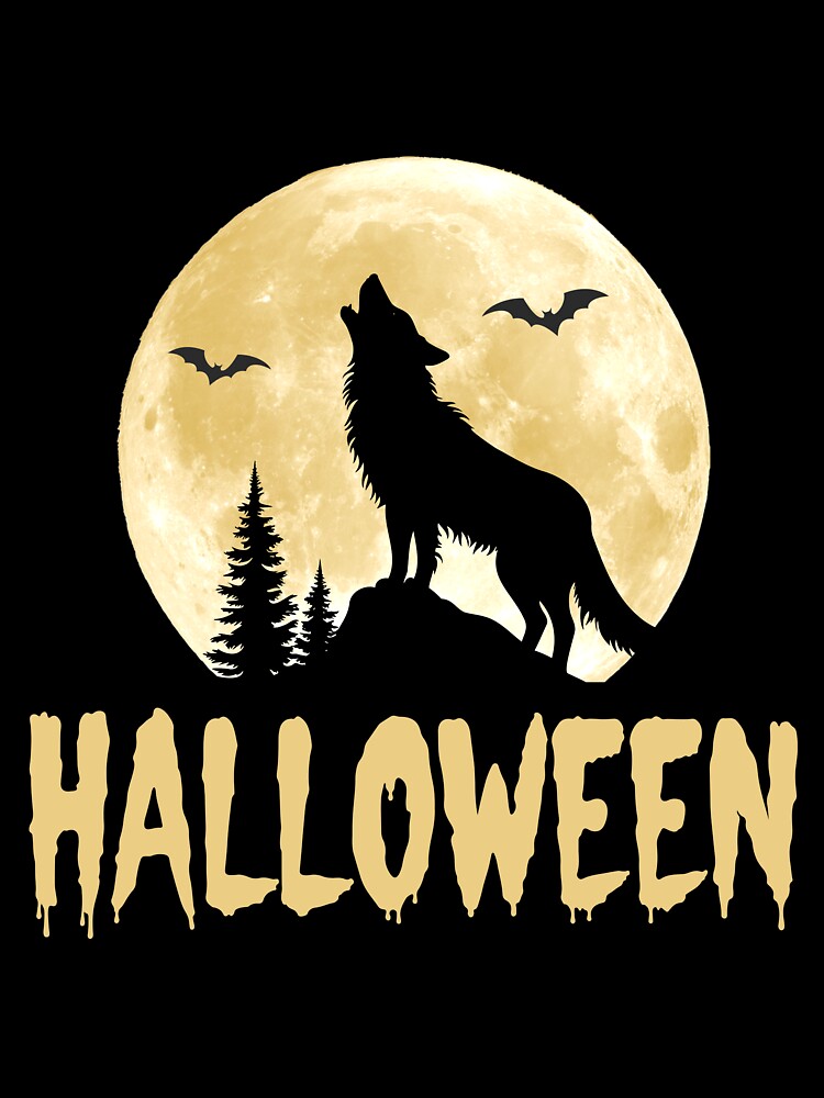 Howling Wolf Halloween Moon Silhouette Design by Danisrin Finds