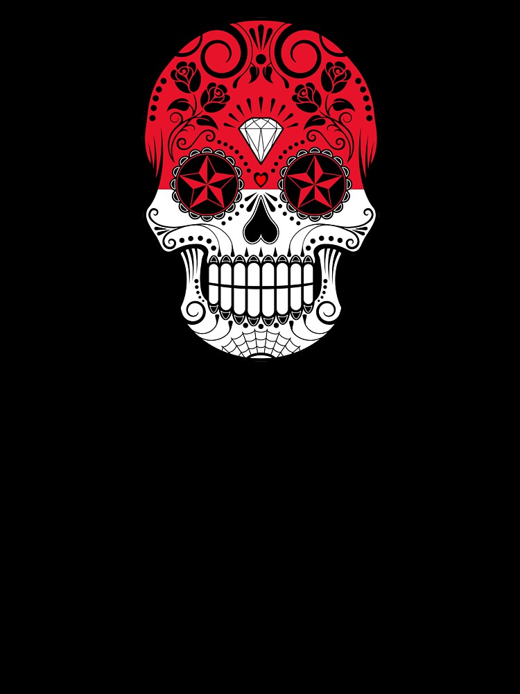 Sugar Skull with Roses and Flag of Indonesia by JeffBartels