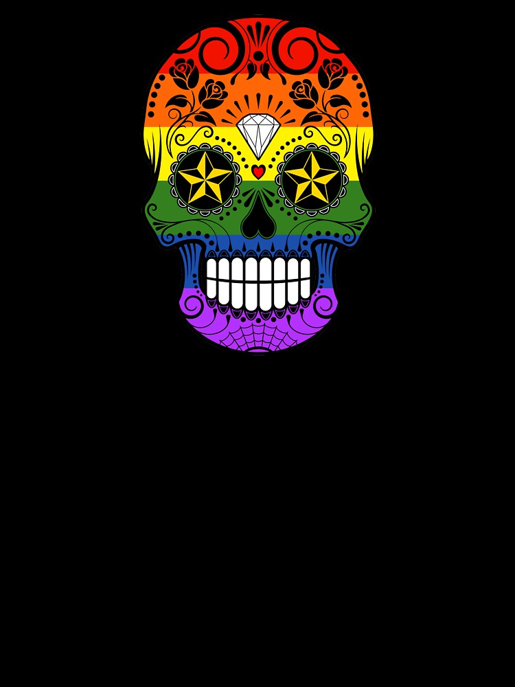 Gay Pride Rainbow Flag Sugar Skull with Roses by JeffBartels