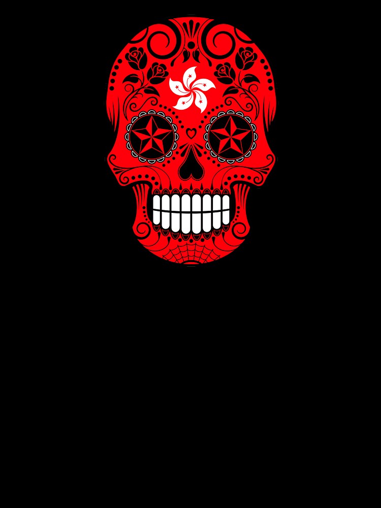 Sugar Skull with Roses and Flag of Hong Kong by JeffBartels