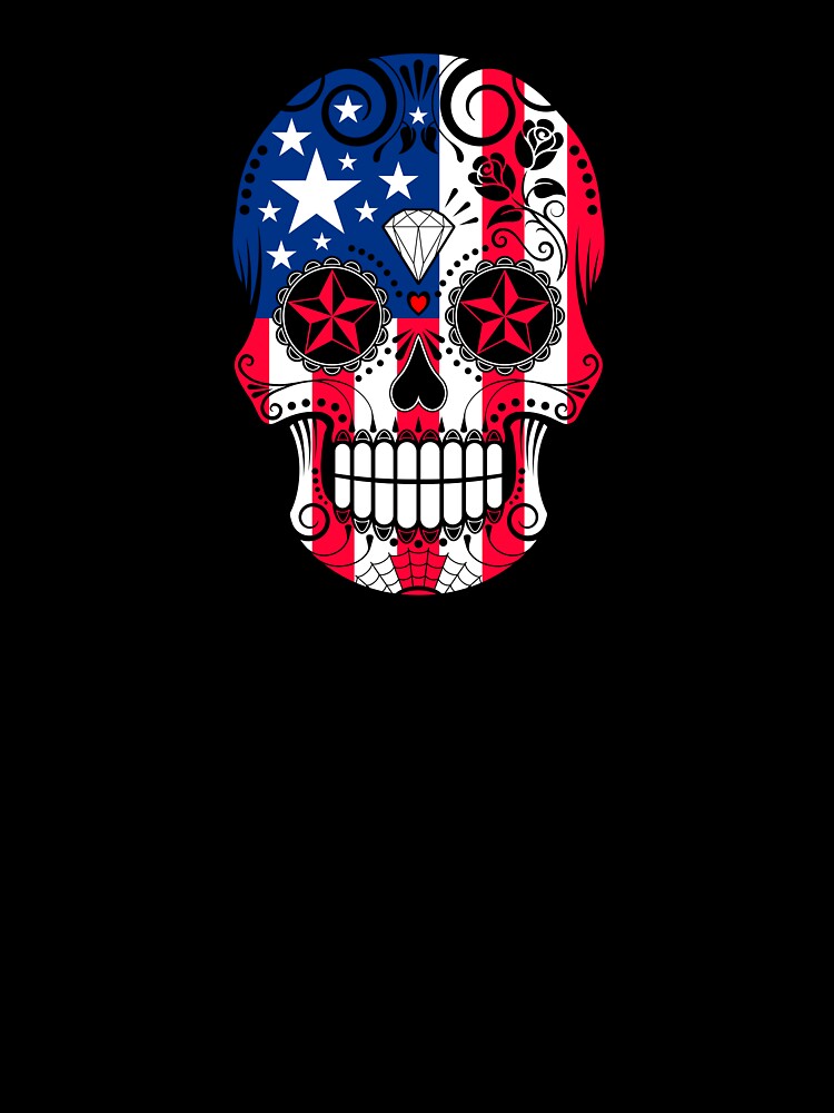 Sugar Skull with Roses and Flag of United States by JeffBartels