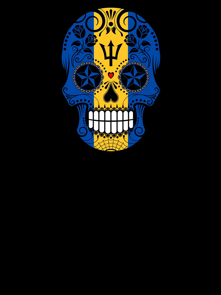 Sugar Skull with Roses and Flag of Barbados by JeffBartels