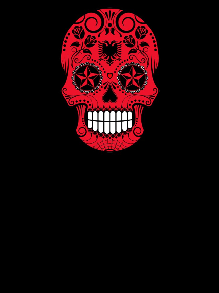 Sugar Skull with Roses and Flag of Albania by JeffBartels