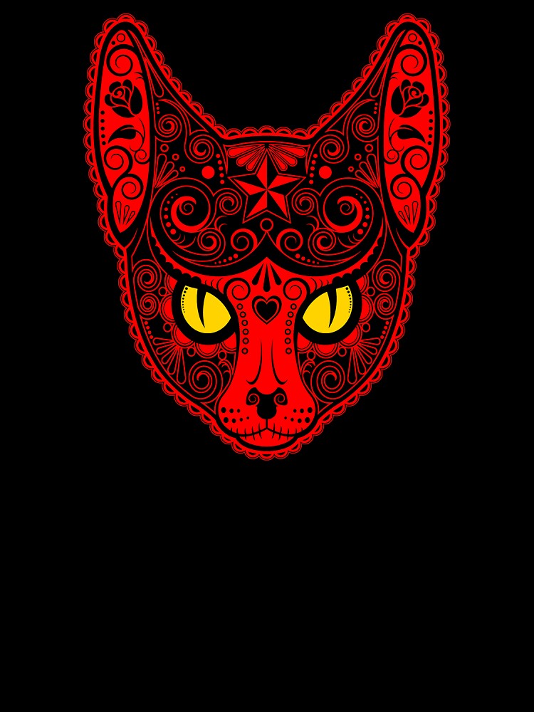 Decorated Red Sugar Skull Cat by JeffBartels