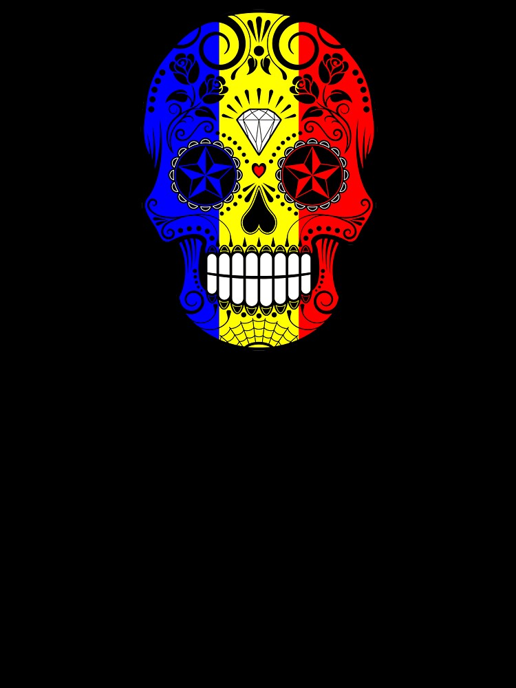 Sugar Skull with Roses and Flag of Romania by JeffBartels