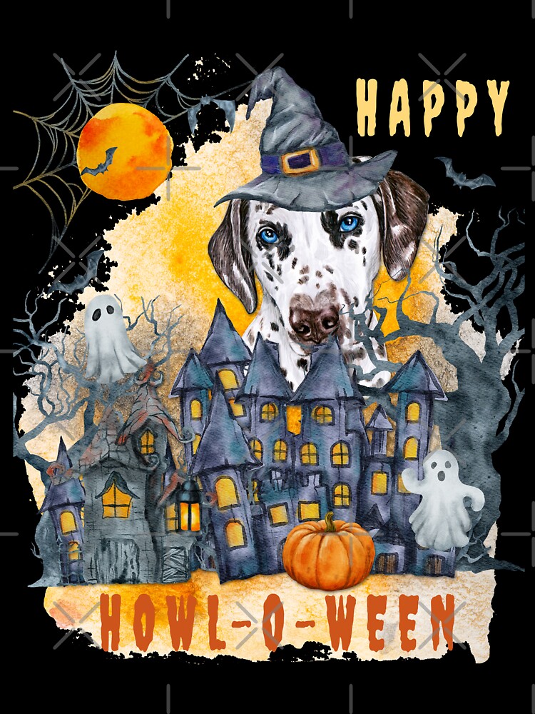 Dalmatian Happy Howl-o-ween Ghost Houses Funny Watercolor by Cuddlythopia