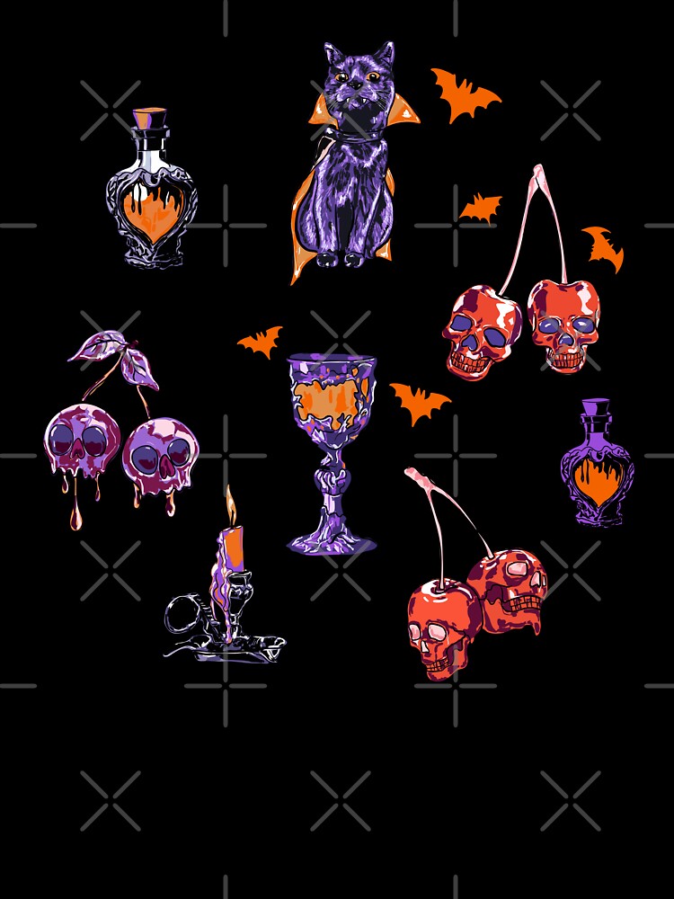 Vampire Black Cat & Skull Cherries Halloween Pattern by MaiZephyr
