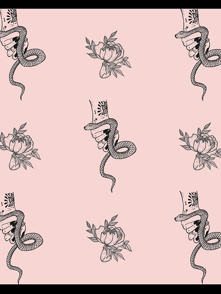 Ink Pattern - Hand Drawn Grunge Serpent and Rose by CheHojas