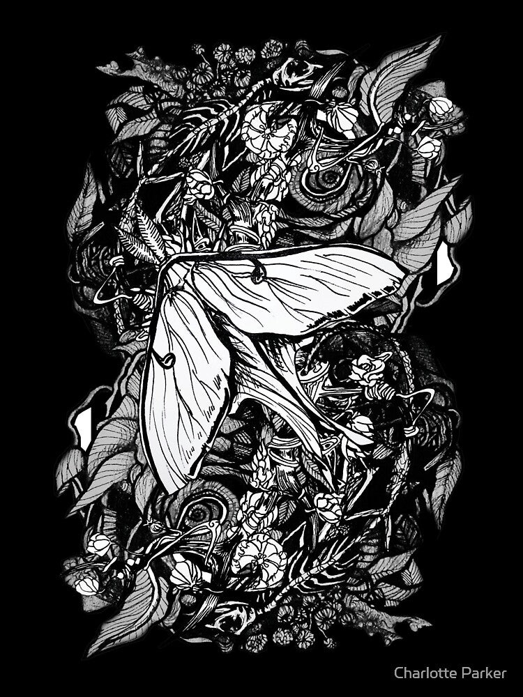 Moonlit Forest, Luna Moth Intricate Ink Illustration by ckparkerart