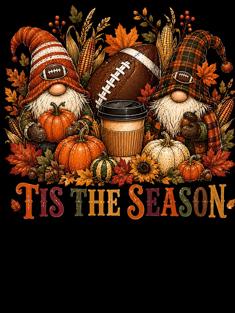 It’s The Season Fall Football Gnomes Pumpkins Autumn Harvest Design by Artbyrome