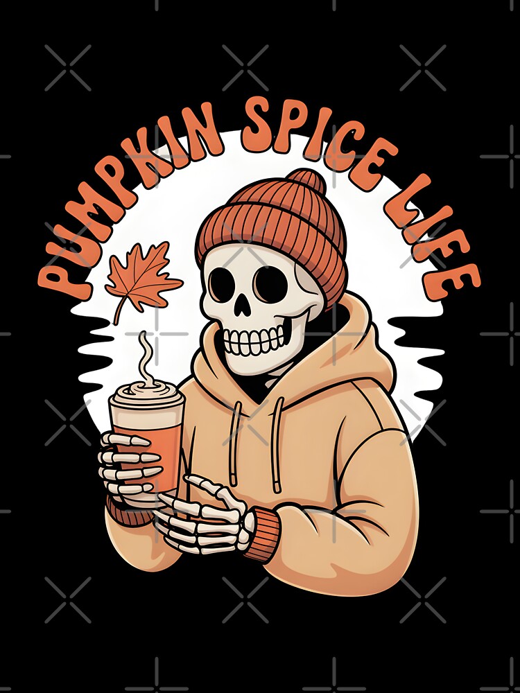 Pumpkin Spice Life Skeleton T-Shirt | Cozy Fall Skeleton Coffee Graphic Tee by Raw Tigers