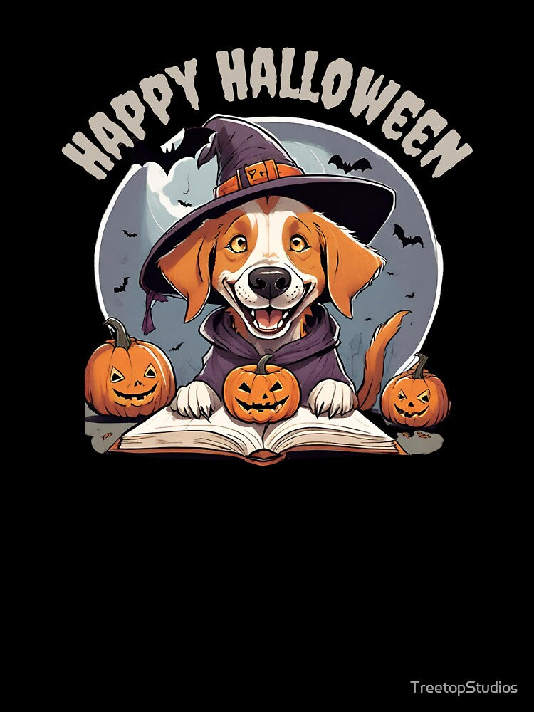 Happy Halloween Funny Retriever Dog Reading a Book, 2025 Halloween by TreetopStudios