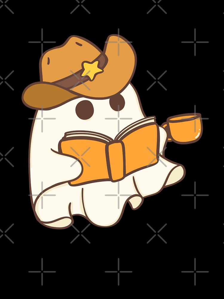 Cute halloween sheriff ghost reading a book and drinking coffee by Mateusz Majcherek