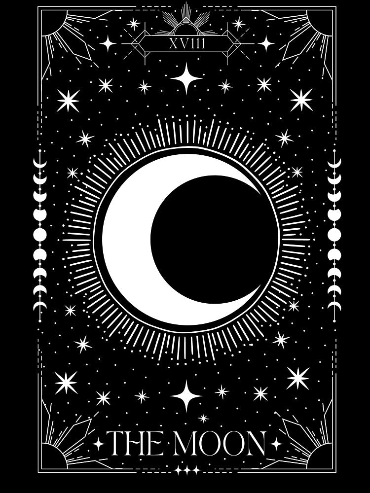 The Moon - Tarot Card (Black & White Version) by wolfandbird