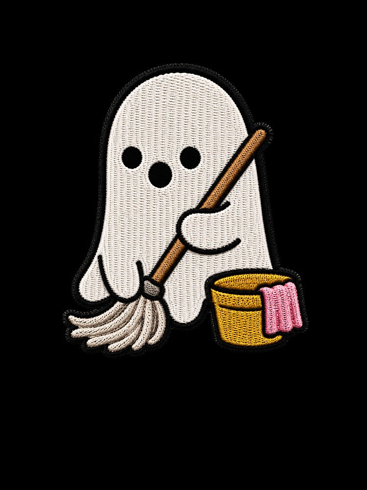 Cute Ghost Cleaning Kawaii Embroidery Patch Design by ColorSplash123