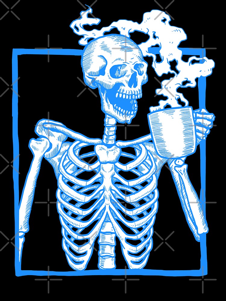 halloween coffee drinking skeleton blue by Gossip Rag