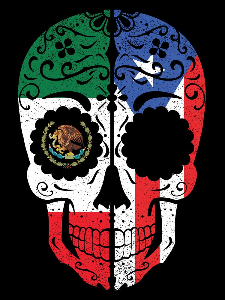Mexican Puerto Rican Flag Sugar Skull by snickrdoodle