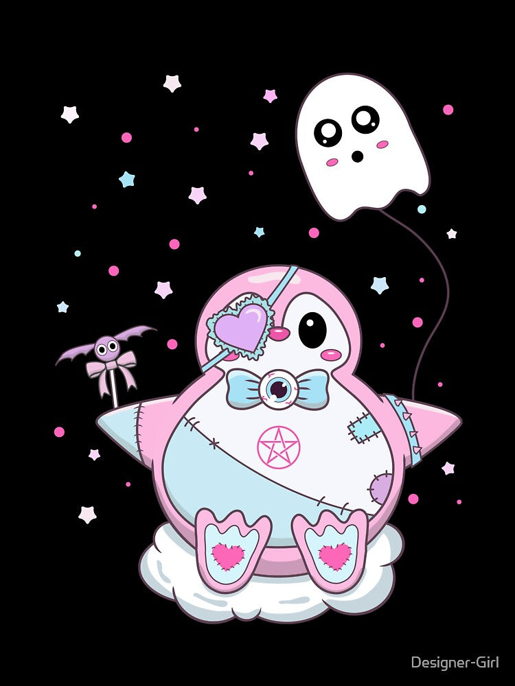 Kawaii Pastel Goth Cute Creepy Penguin with Ghost by Designer-Girl