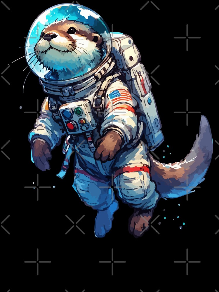 Otter Astronaut Space Watercolor by TomFrontierArt