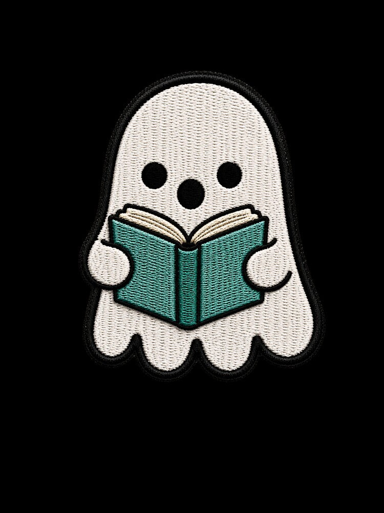 Cute Ghost Reading Book Kawaii Embroidery Patch Design by ColorSplash123