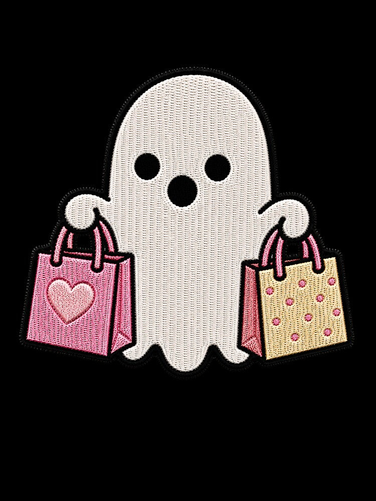 Cute Ghost Shopping Kawaii Embroidery Patch Design by ColorSplash123