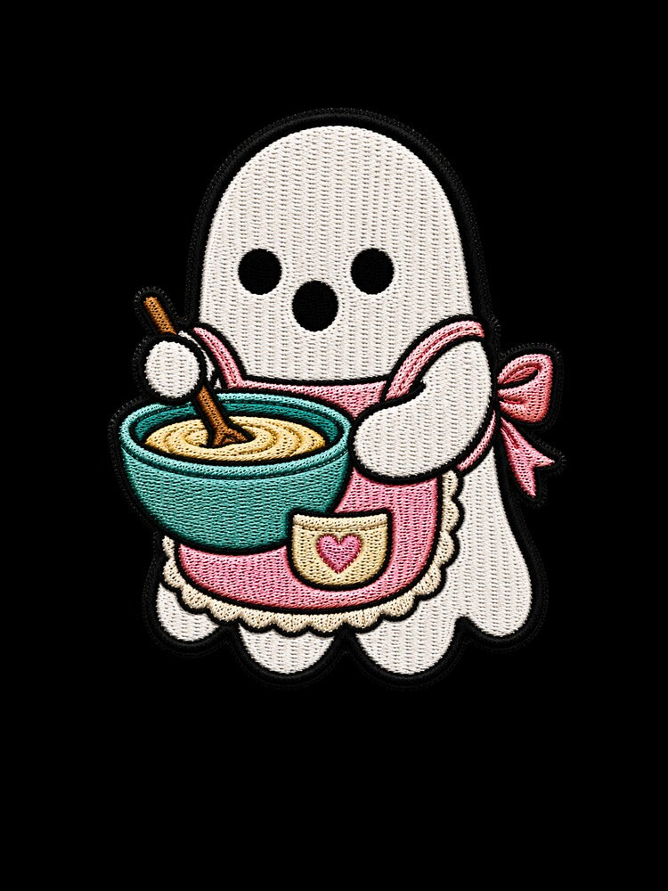 Cute Ghost Cooking Kawaii Embroidery Patch Design by ColorSplash123