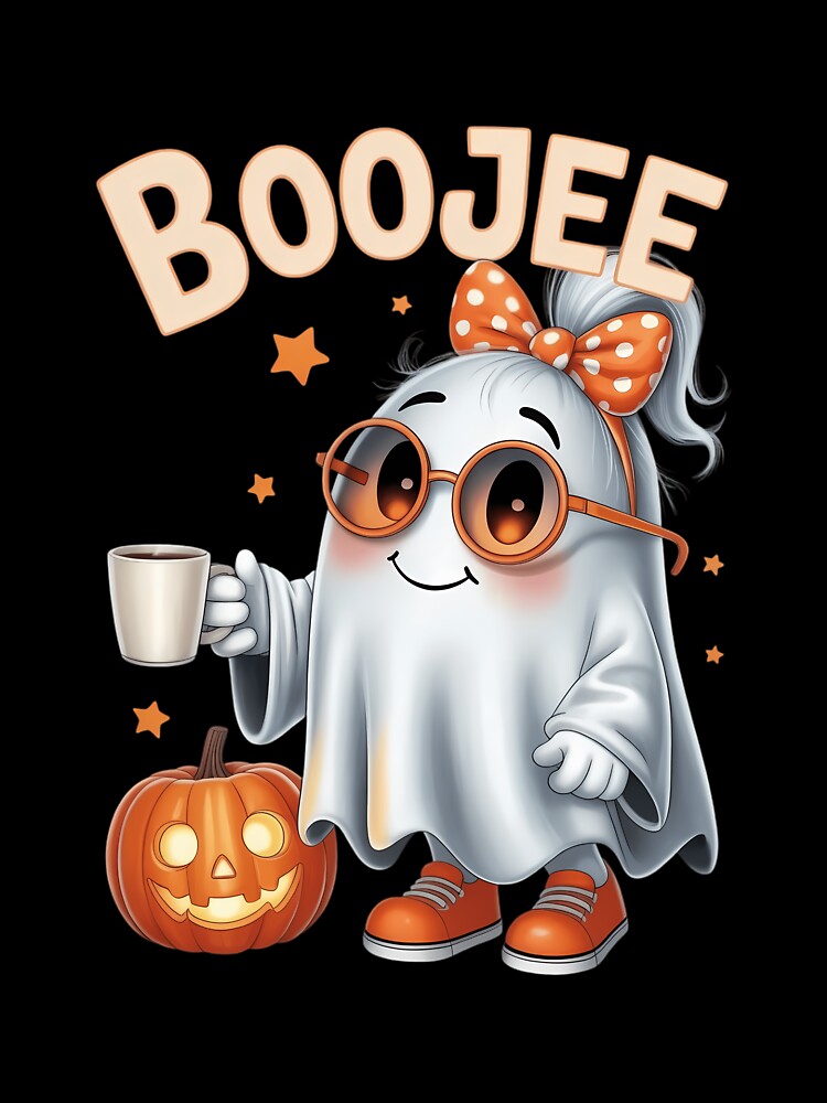 Boo Jee Ghost With Coffee Coquette Bow Halloween by ValerieRodrigue