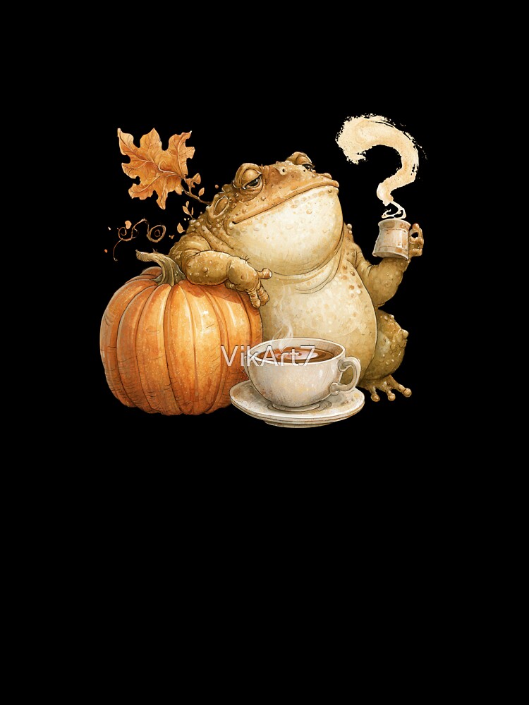 Cozy Autumn Frog with Pumpkin and Coffee by VikArt7