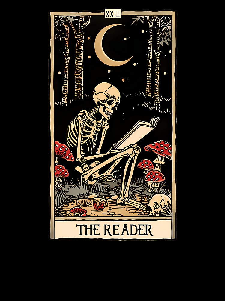 The Reader Antique Tarot Cartomancy - Skull And Mushrooms With Moon by Daylenow