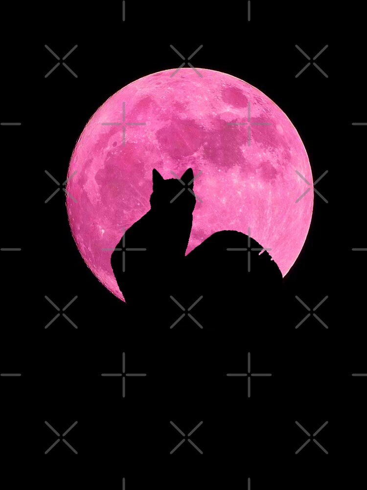Sweet Kitty Cat Under Rose Pink Full Moon by H3designs