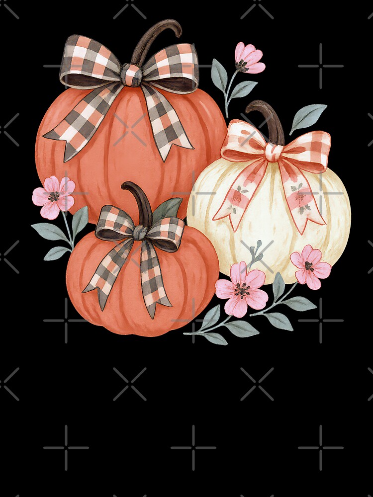 Autumn Pumpkin Trio Plaid Coquette Bows and Florals Vintage retro by davidjulie