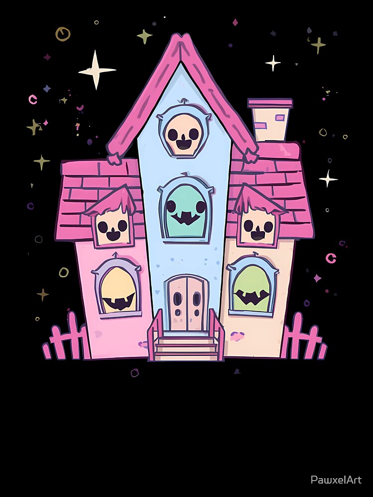 Kawaii Pastel Haunted House | Cute Spooky Halloween Art by PawxelArt