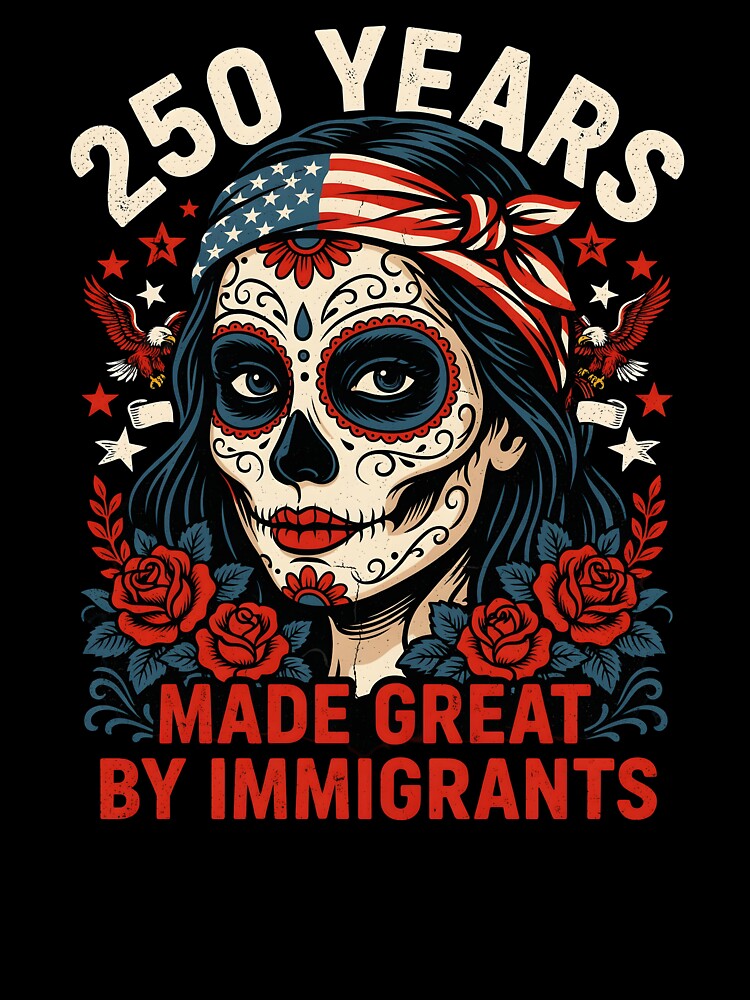 250 Years Made Great By Immigrants Sugar Skull Lady American Flag History Lover by Redgiant87x
