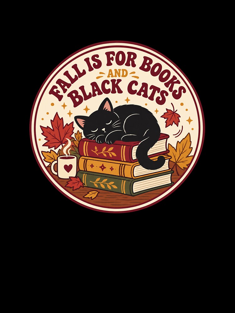 Fall Reading Black Cat Book Lover Badge by NeoSakura